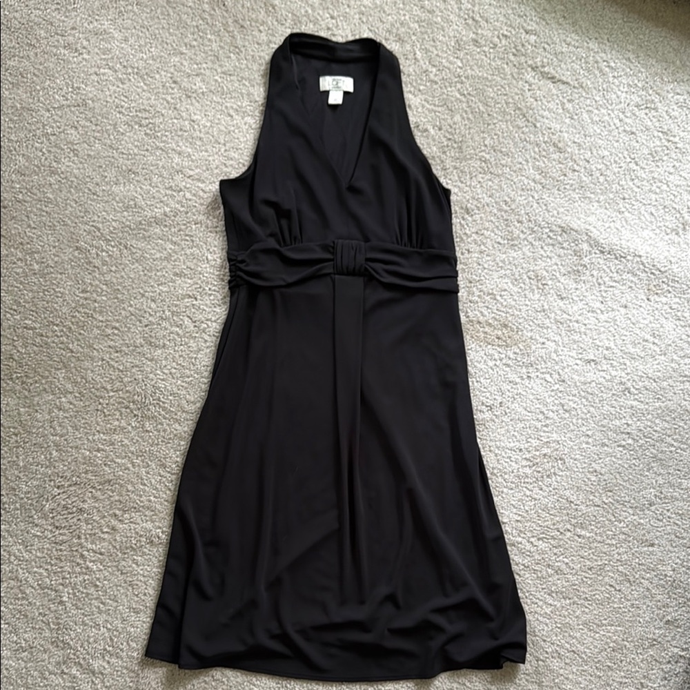 LOFT Black Halter Dress Knotted Waist A-Line Midi Dress 4P